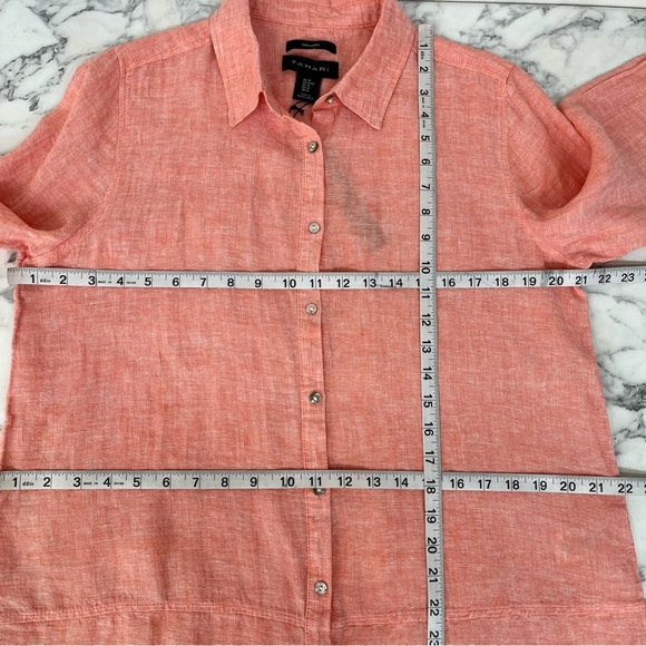 Tahari 100% linen button front tunic top heathered orange laganlook size medium - Picture 5 of 9